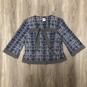 Cabi Women's Size Medium Blue Knit Club Jacket Mixed Media Cropped Blazer